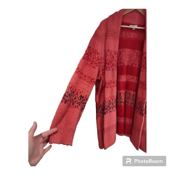 Women's Red/Orange Fuzzy Soft Cardigan - Picture 3 of 6